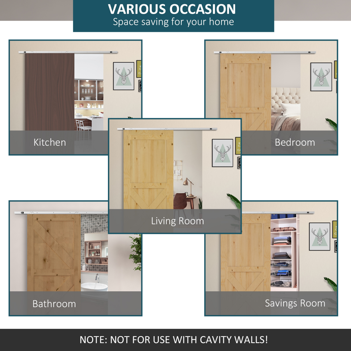 Sliding Barn Door Hardware Kit, 6FT 1860mm Track System, Metal Hardware for Single Wooden Door, 35kg Capacity, Fits 35-40mm Thick Doors