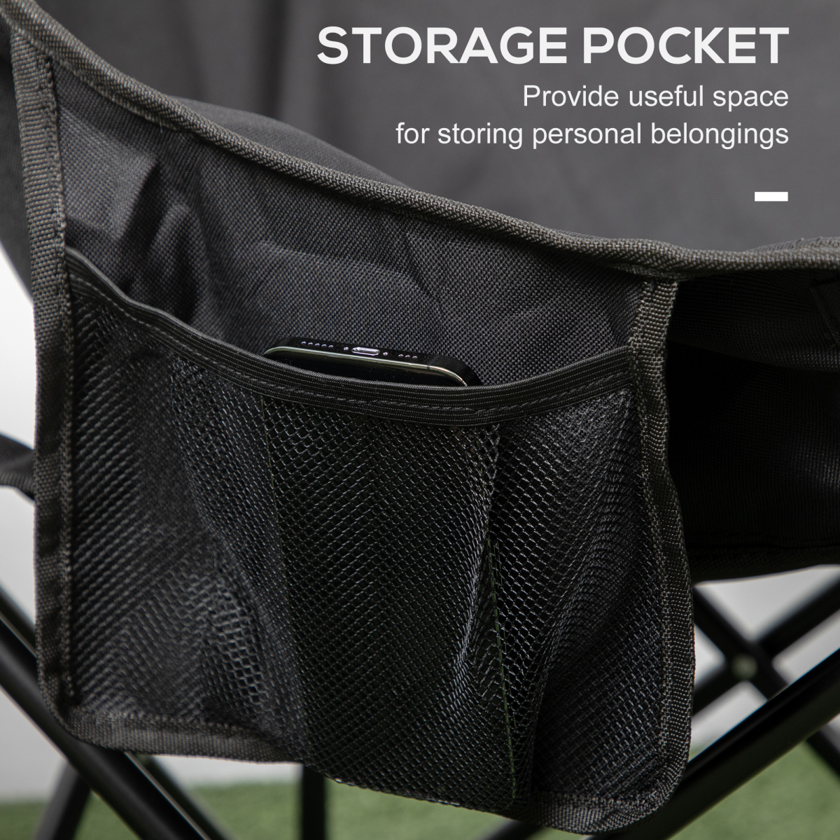 Outsunny Folding Camping Chair with Carry Bag & Storage Pocket, Black