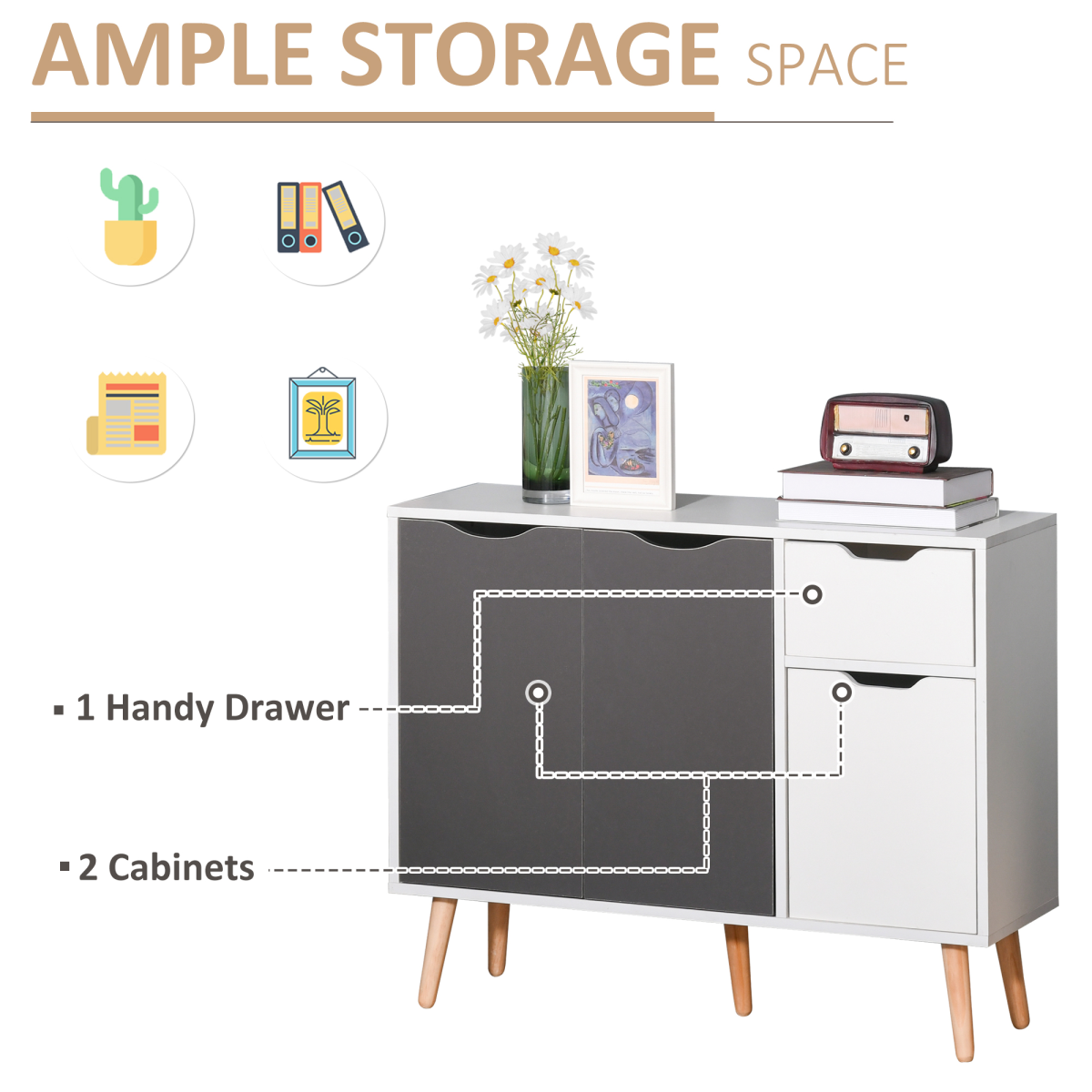 HOMCOM Scandinavian Sideboard Cabinet with Drawer, 4 Doors