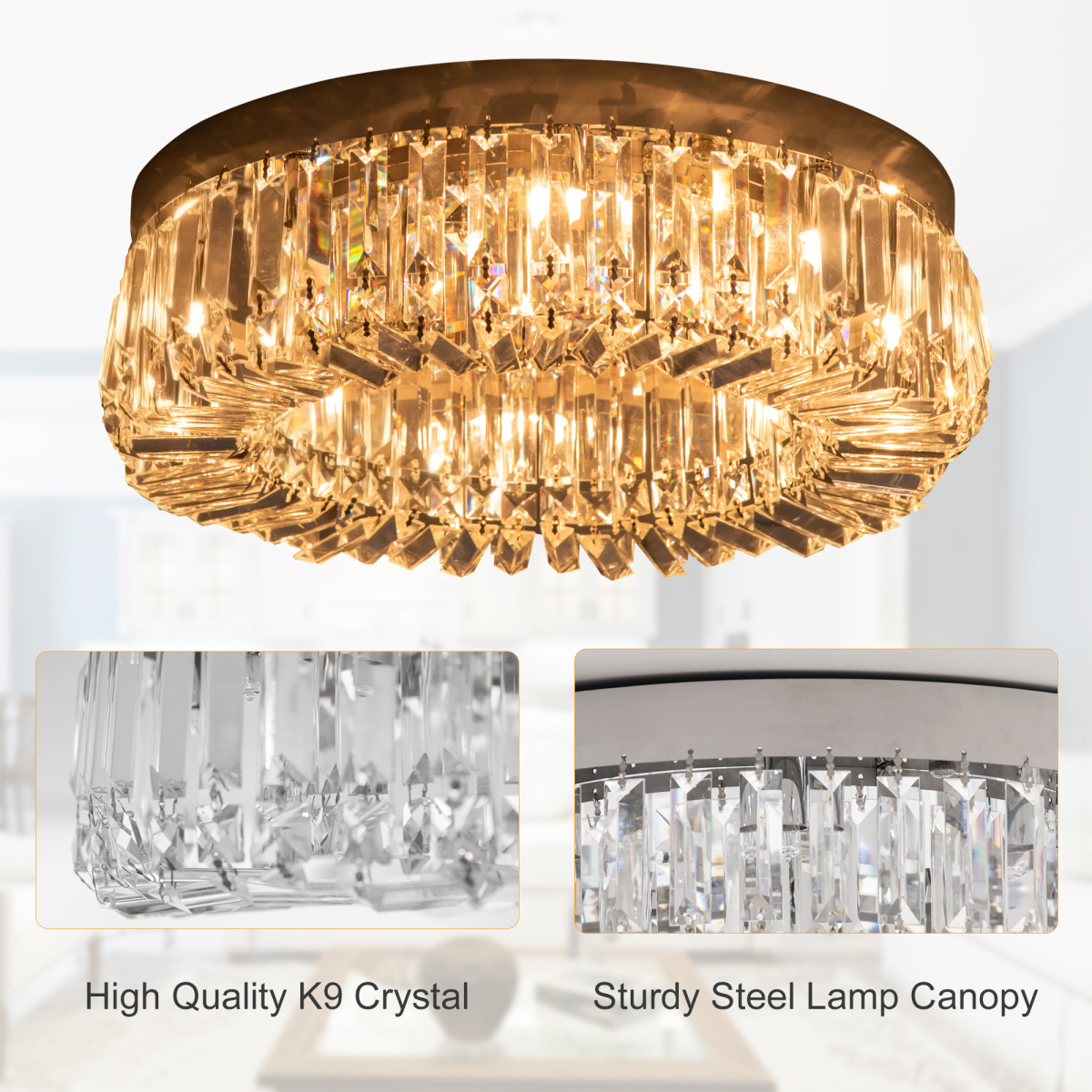 HOMCOM Crystal Ceiling Light Chandelier, Stainless Steel, Silver