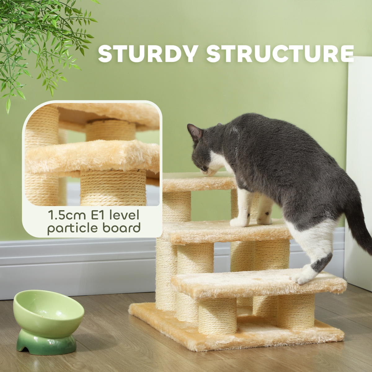 Pawhut Portable 3-Step Pet Stairs for Cats and Small Dogs, Lightweight Indoor/Outdoor Assist Steps for Couch, Bed, Car and Truck