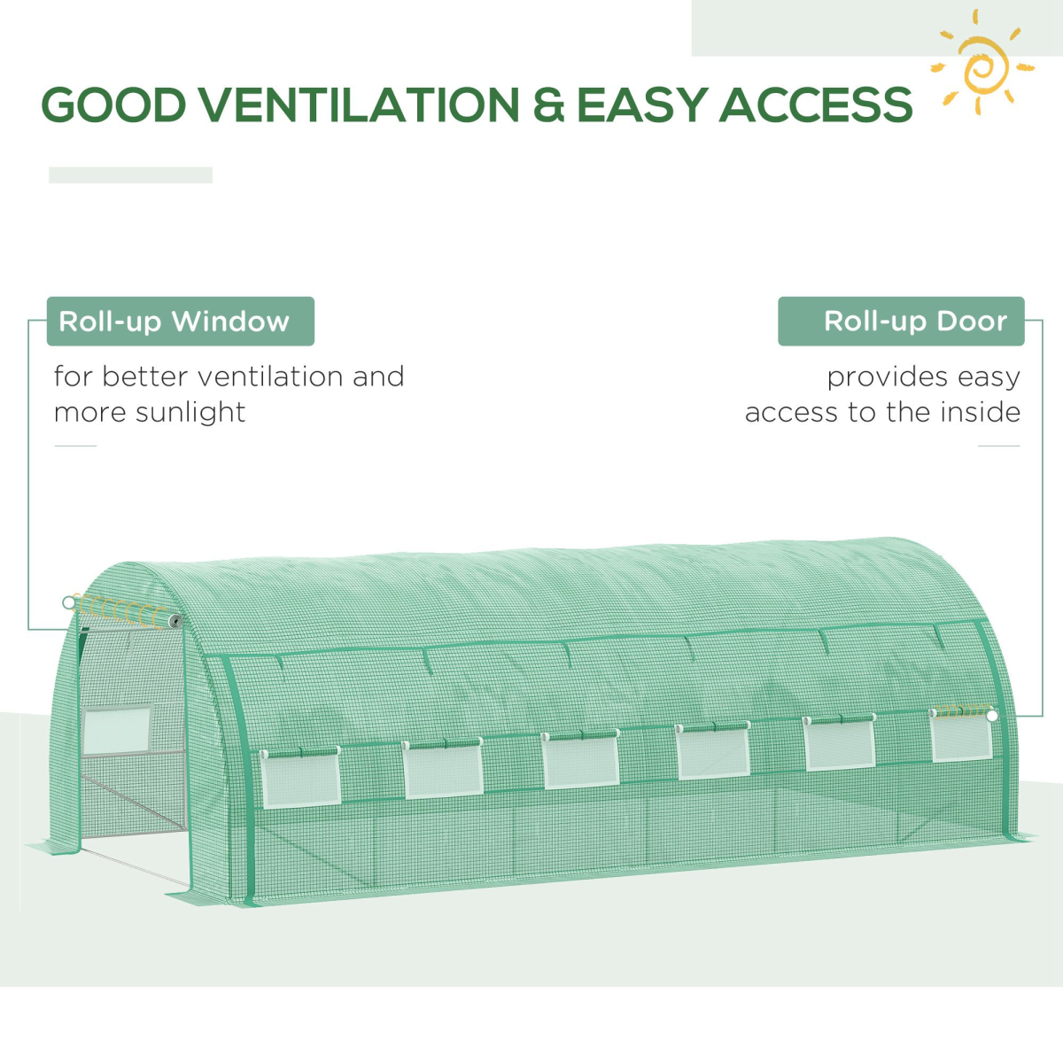 6 x 3 x 2 m Green Polytunnel Greenhouse with Galvanised Steel Frame