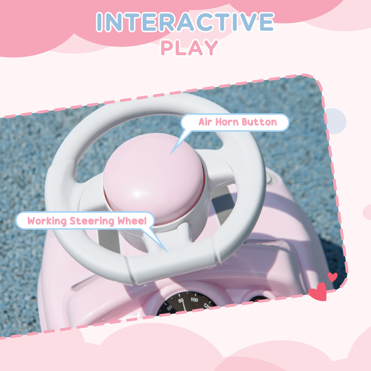 AIYAPLAY Pink Foot-to-Floor Ride On Car with Air Horn