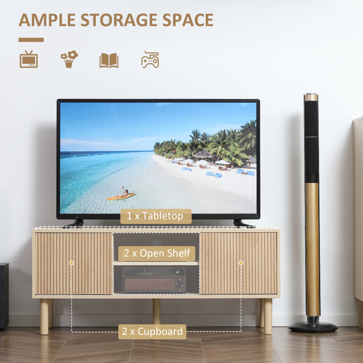 HOMCOM Natural TV Stand Cabinet for TVs Up to 50" with Sliding Doors