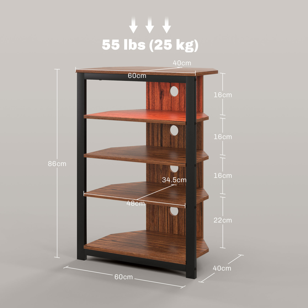 HOMCOM Corner TV Stand with RGB Lights, 4-Tier Storage for TVs up to 29