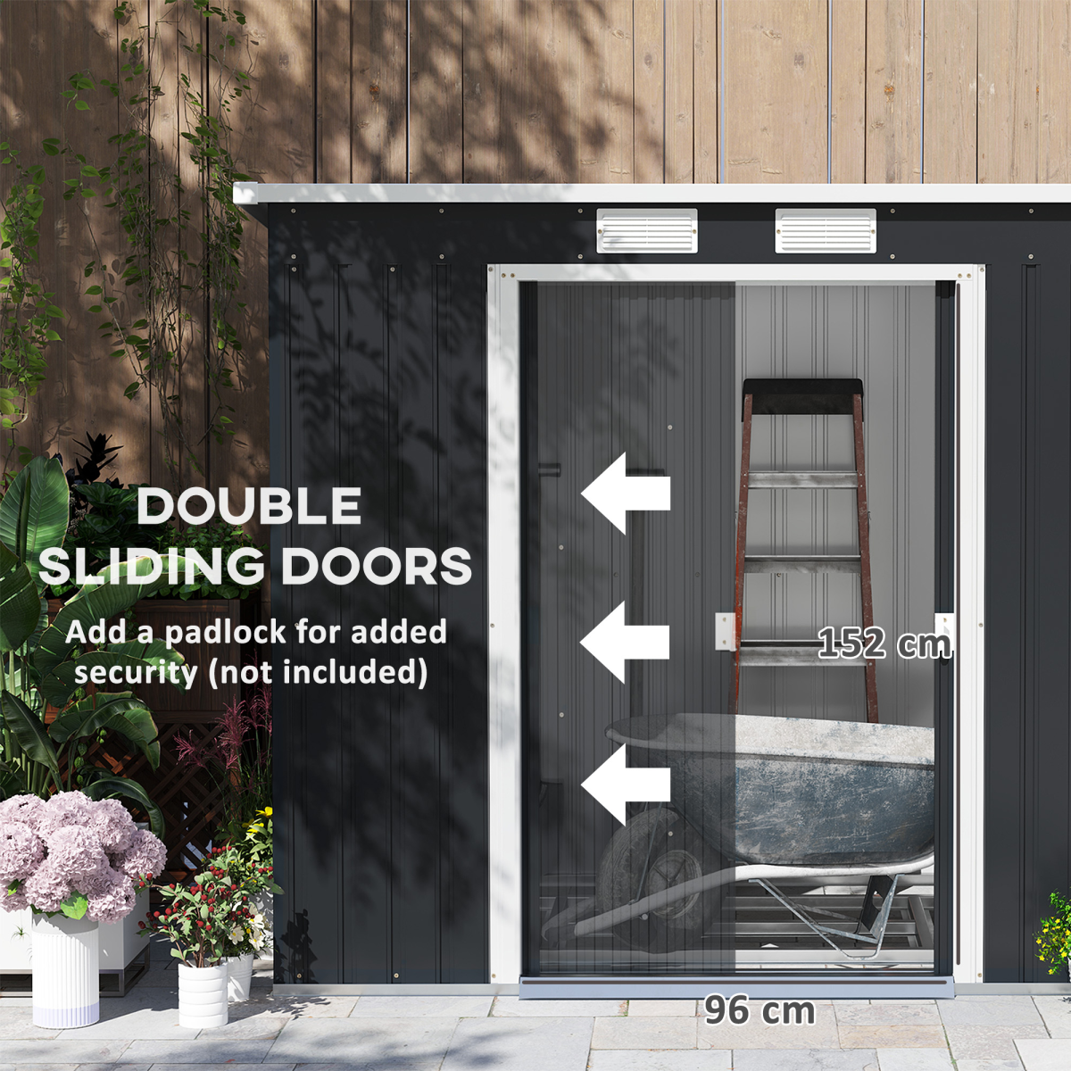 Outsunny 7 x 4ft Metal Garden Storage Shed with Double Door, Dark Grey