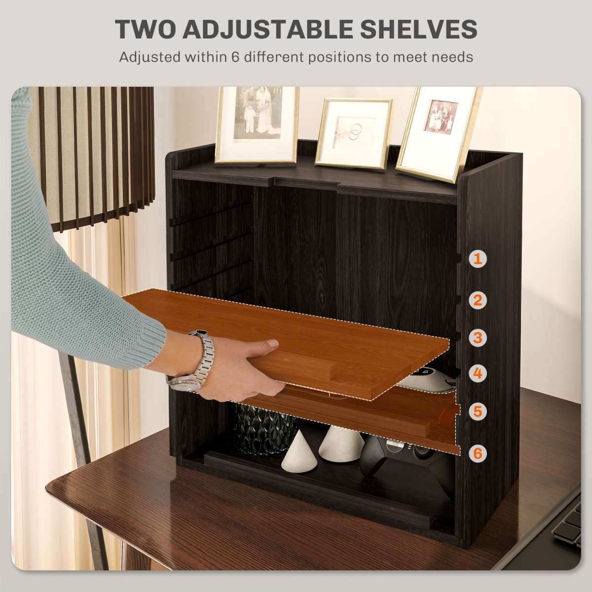 HOMCOM 4-Tier Desktop Organiser with Adjustable Shelves, Dark Brown