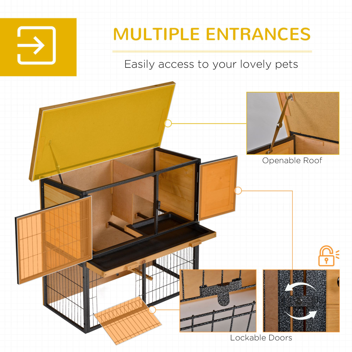 Elevated Outdoor Rabbit Hutch, Wood and Metal Pet House, 89.5 x 45 x 81 cm