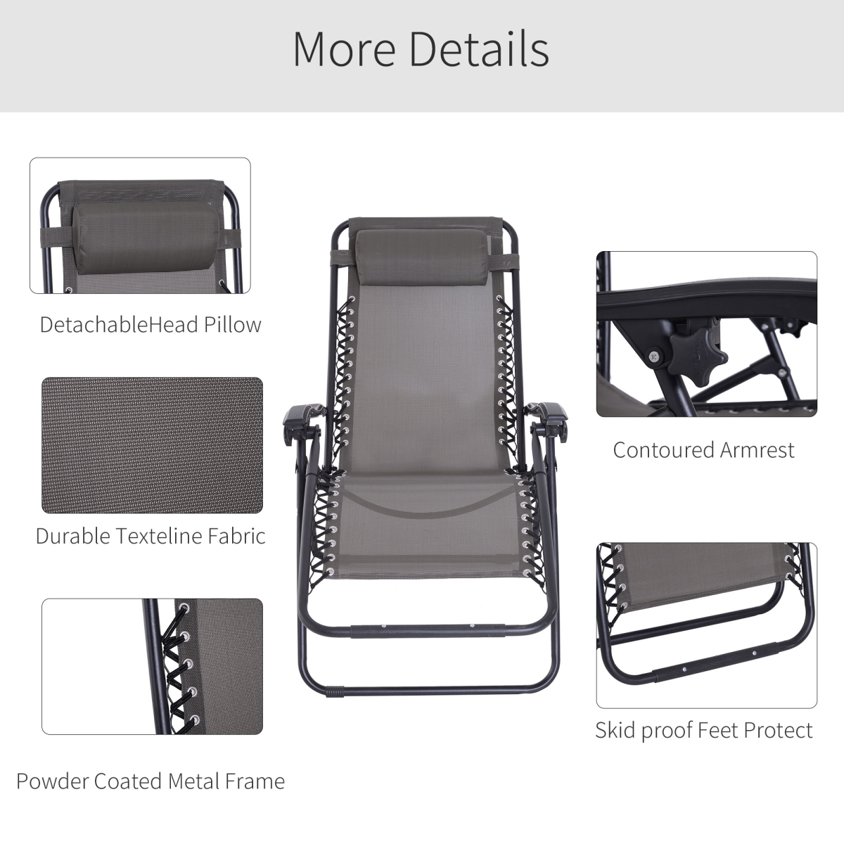 Zero Gravity Garden Recliner Chair with Head Pillow, Metal Frame
