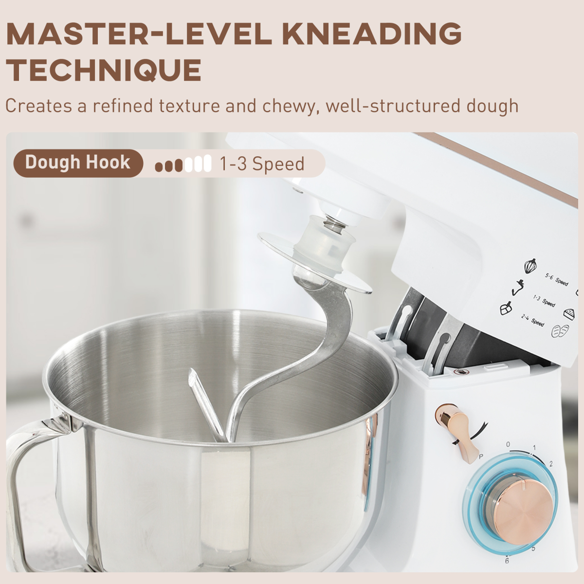 HOMCOM 5L 1400W Electric Stand Mixer with Whisk & Dough Hook, White