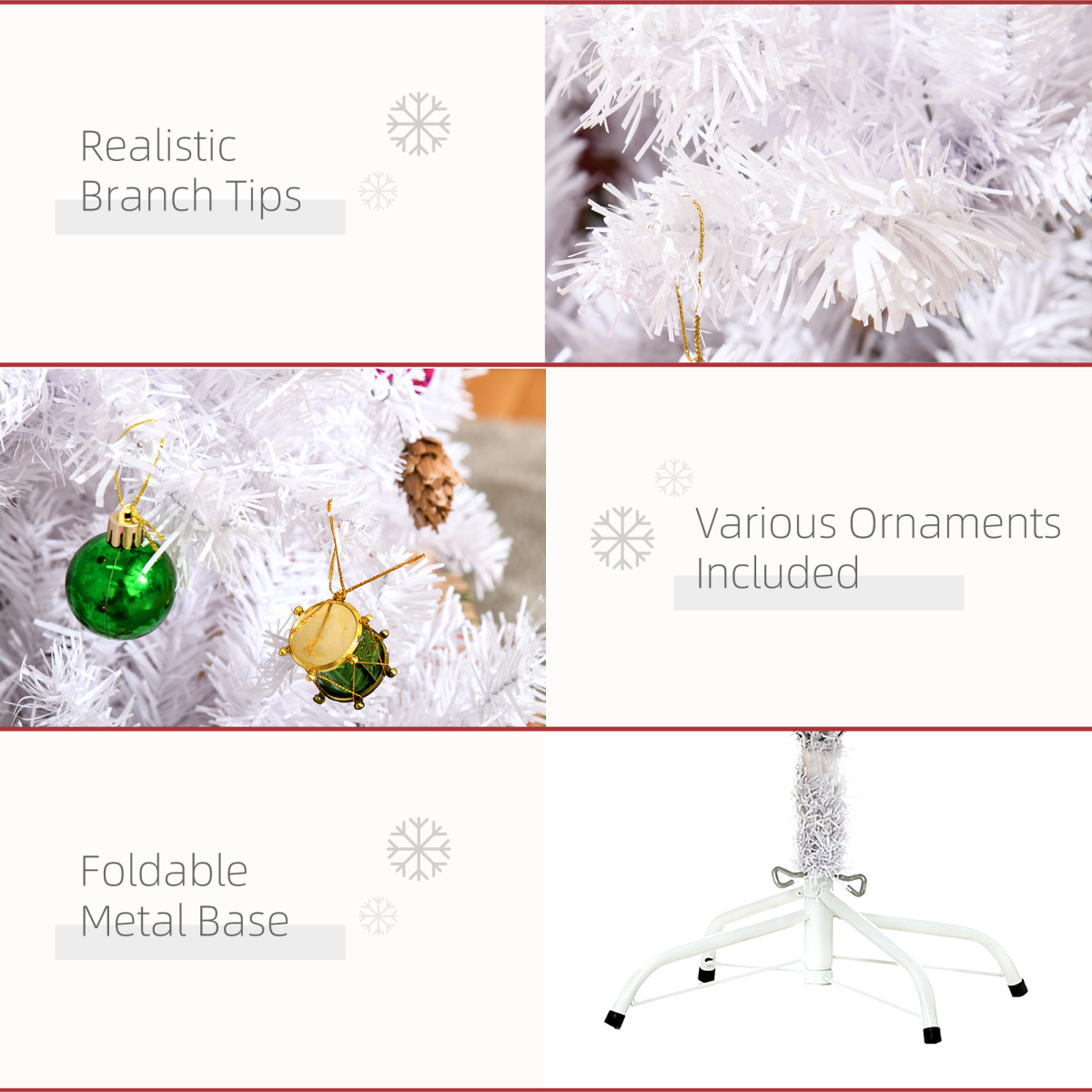 HOMCOM 5ft Snow Artificial Christmas Tree with 680 Tips, PVC Branches, Detachable Metal Base, White