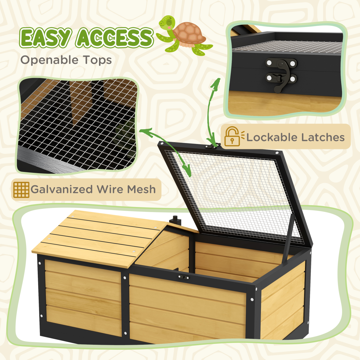PawHut Wooden Tortoise House with Hide Shelter, Run and Open Roof