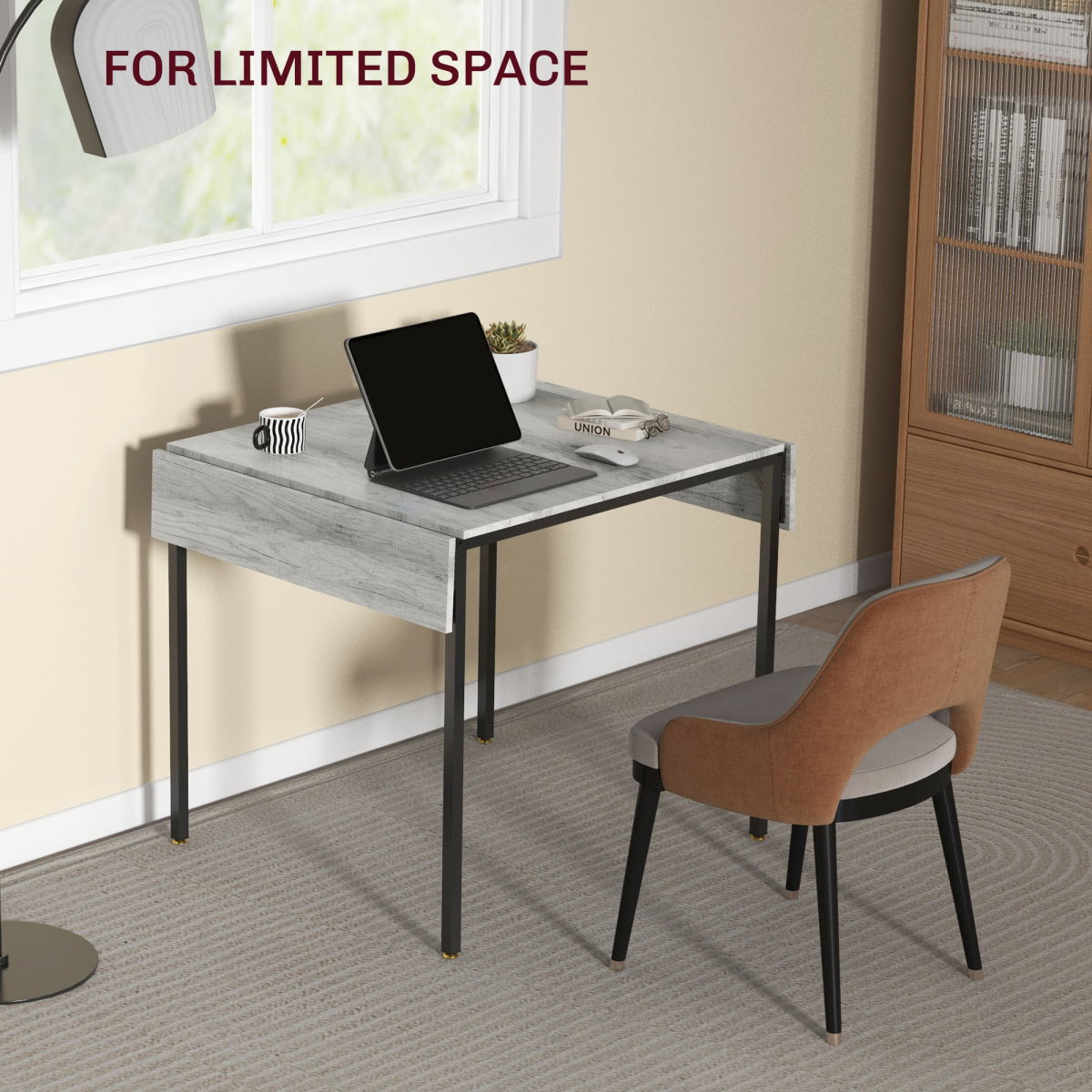 PawHut Grey Folding Drop Leaf Dining Table for 2-4 People
