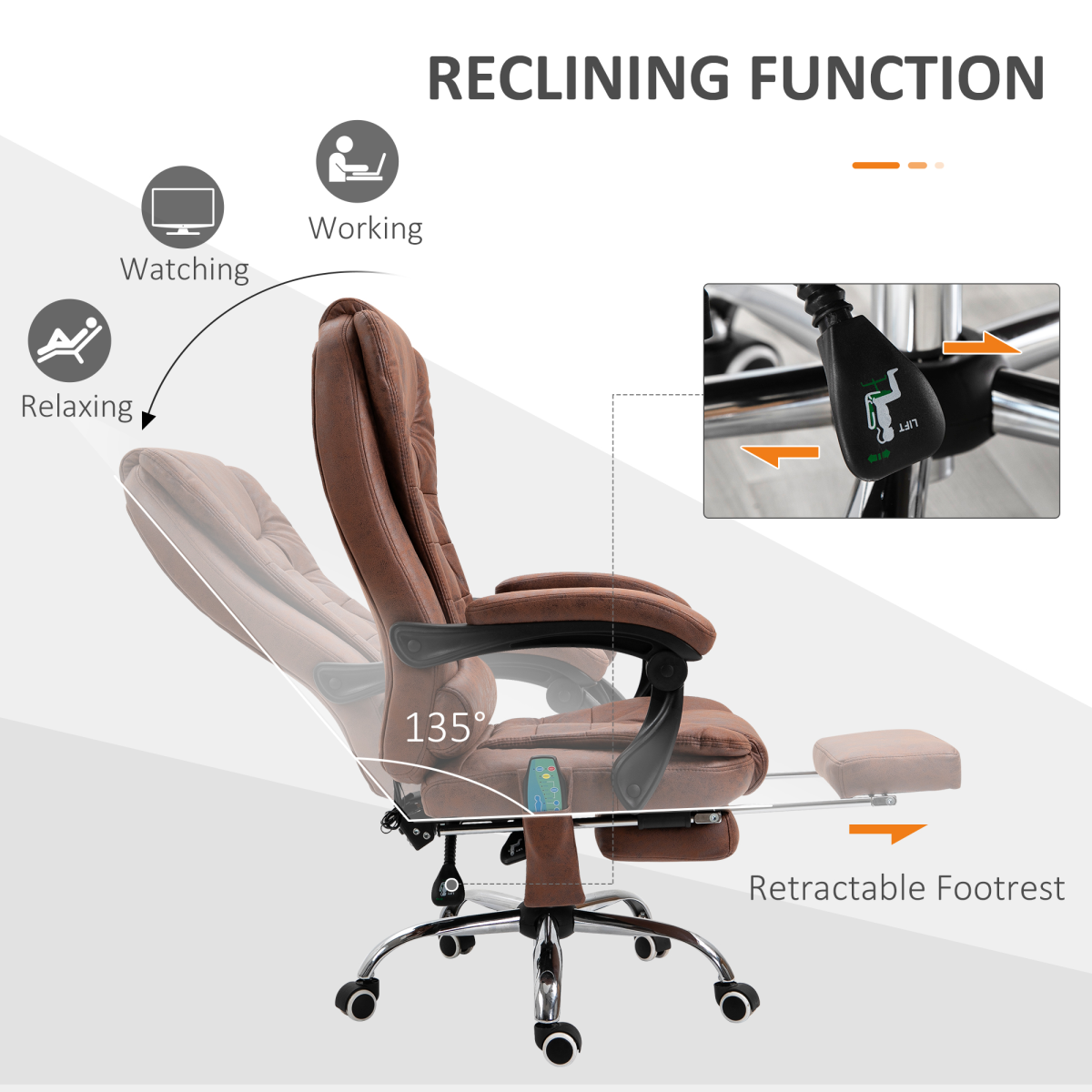 Vinsetto Heated 6-Point Massage High Back Reclining Office Chair, Brown