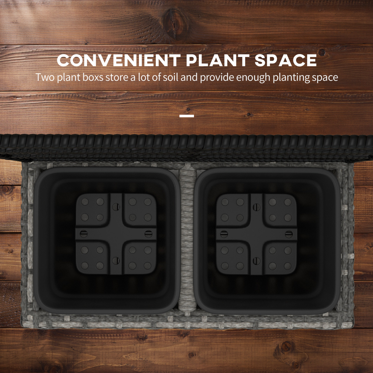 Outsunny Garden Raised Planter Box with Trellis, PE Rattan, 57 x 30 x 107 cm, Mixed Grey and Black