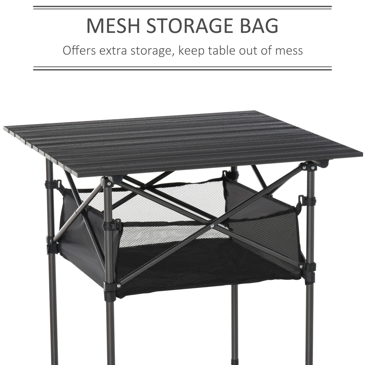 Aluminum Roll-Top Folding Camping Table with Mesh Bag, Black