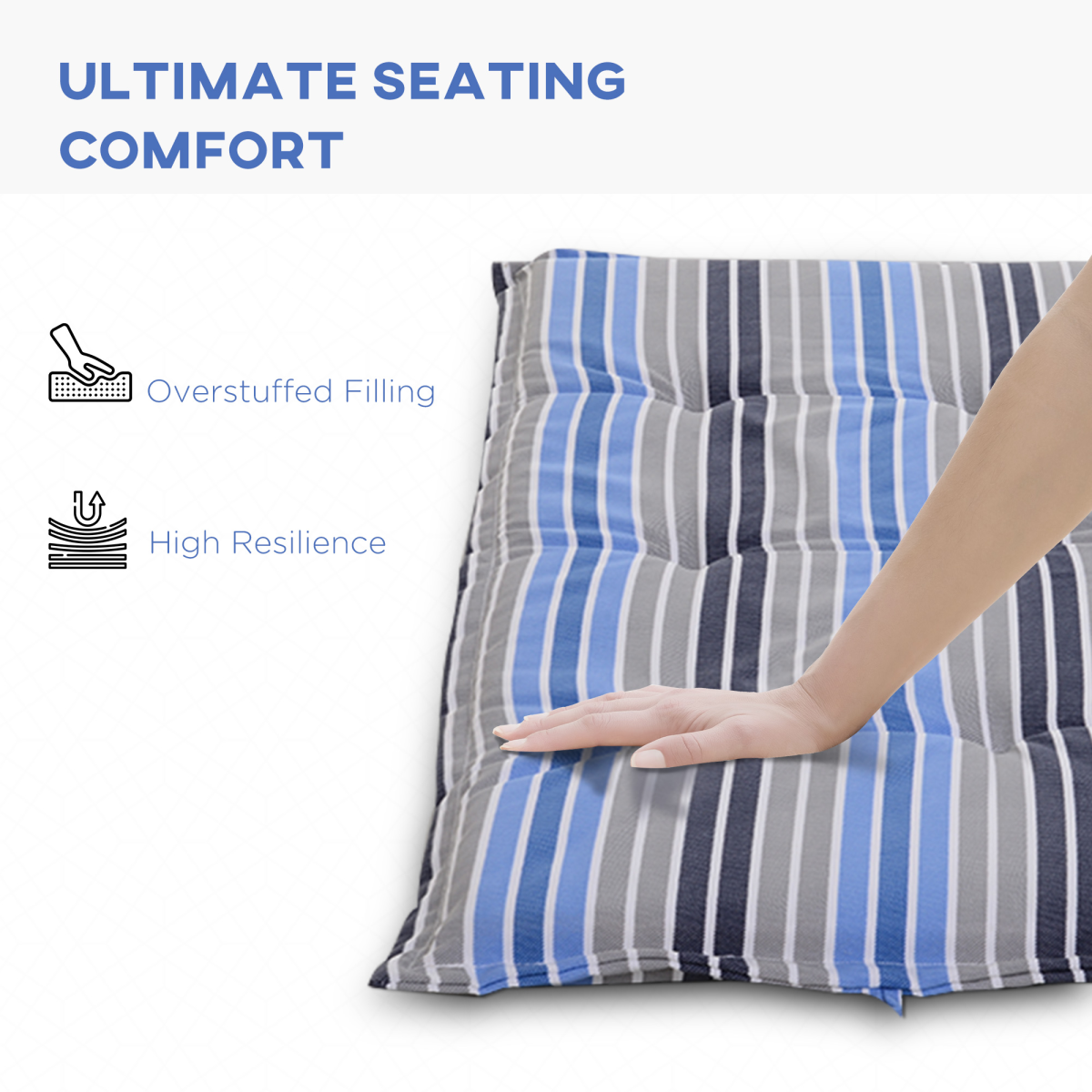 2-Piece Blue Striped Double Seat Patio Bench Cushion Set