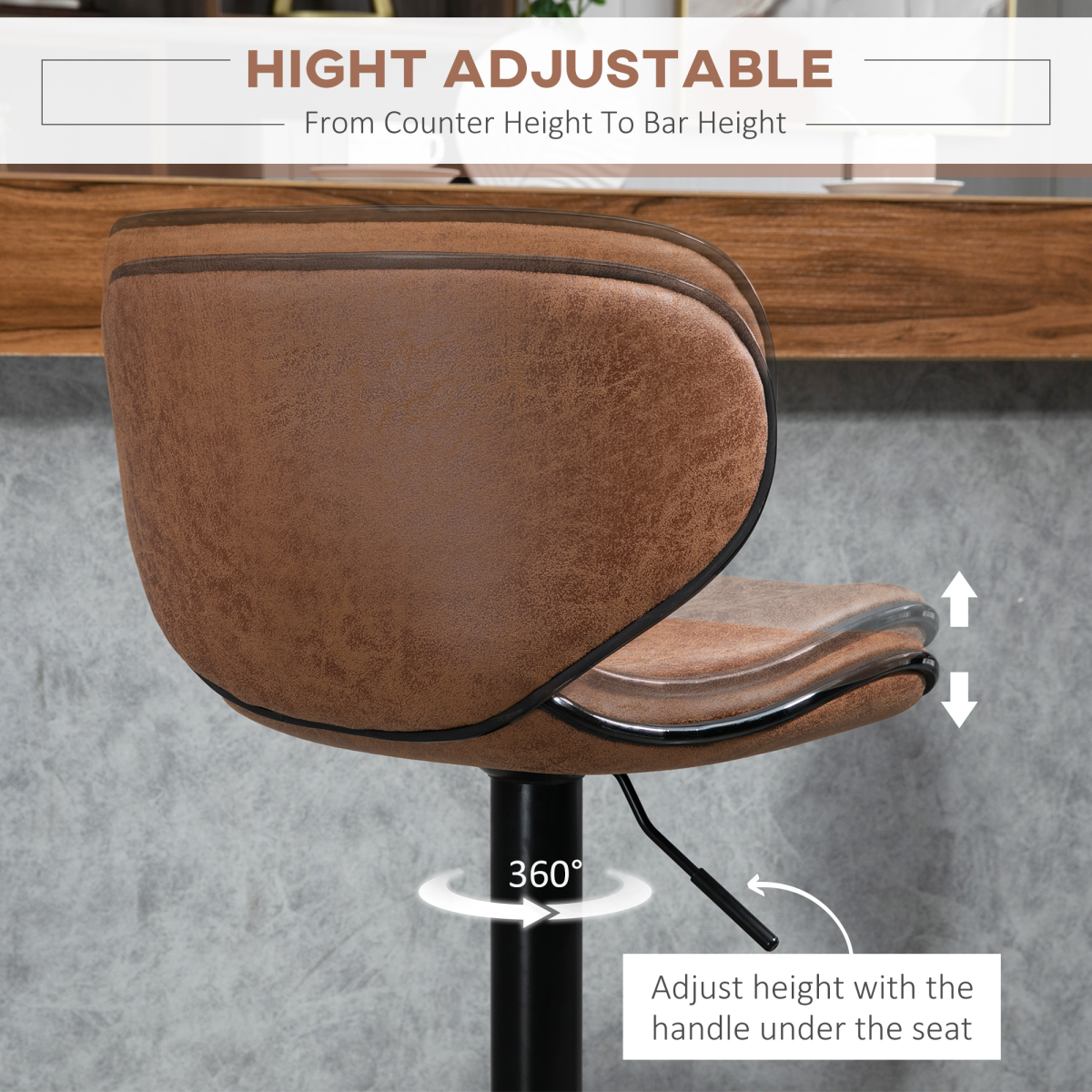 HOMCOM Set of 2 Adjustable Height Padded Armless Bar Stools