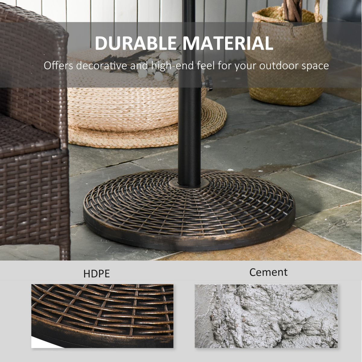 Outsunny 25kg Weighted Patio Umbrella Base with Rattan Finish