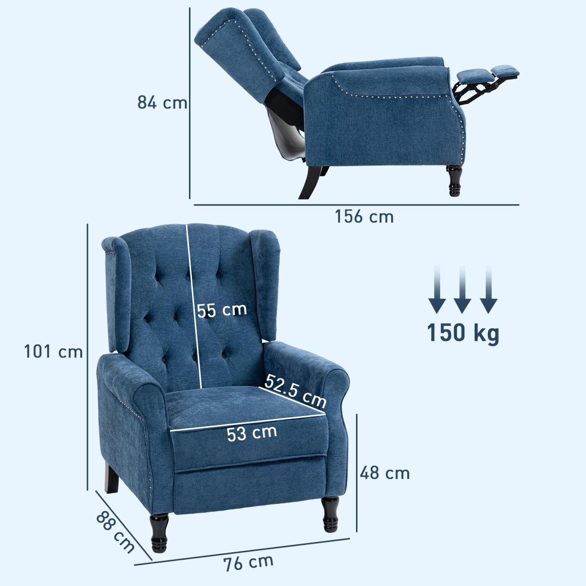 HOMCOM Manual Reclining Armchair with Footrest, Royal Blue