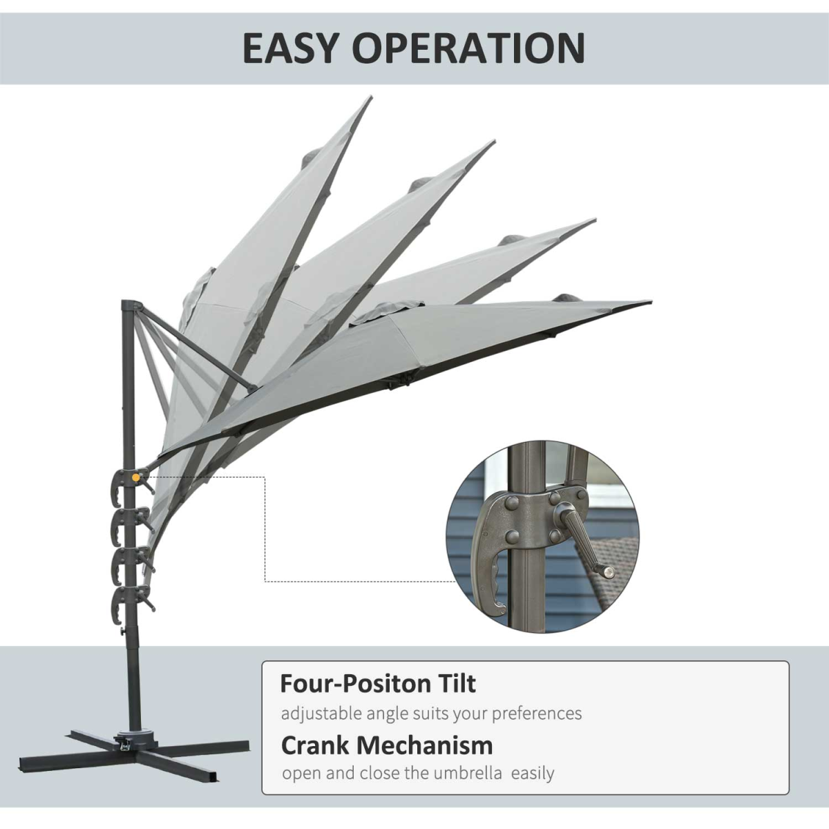 Outsunny Roma 3m Round Patio Cantilever Parasol Umbrella, Dark Grey