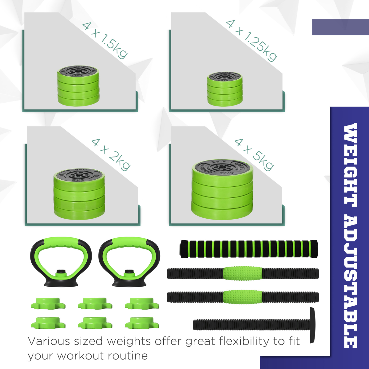 SPORTNOW 40kg 4-in-1 Dumbbell, Barbell & Kettlebell Set