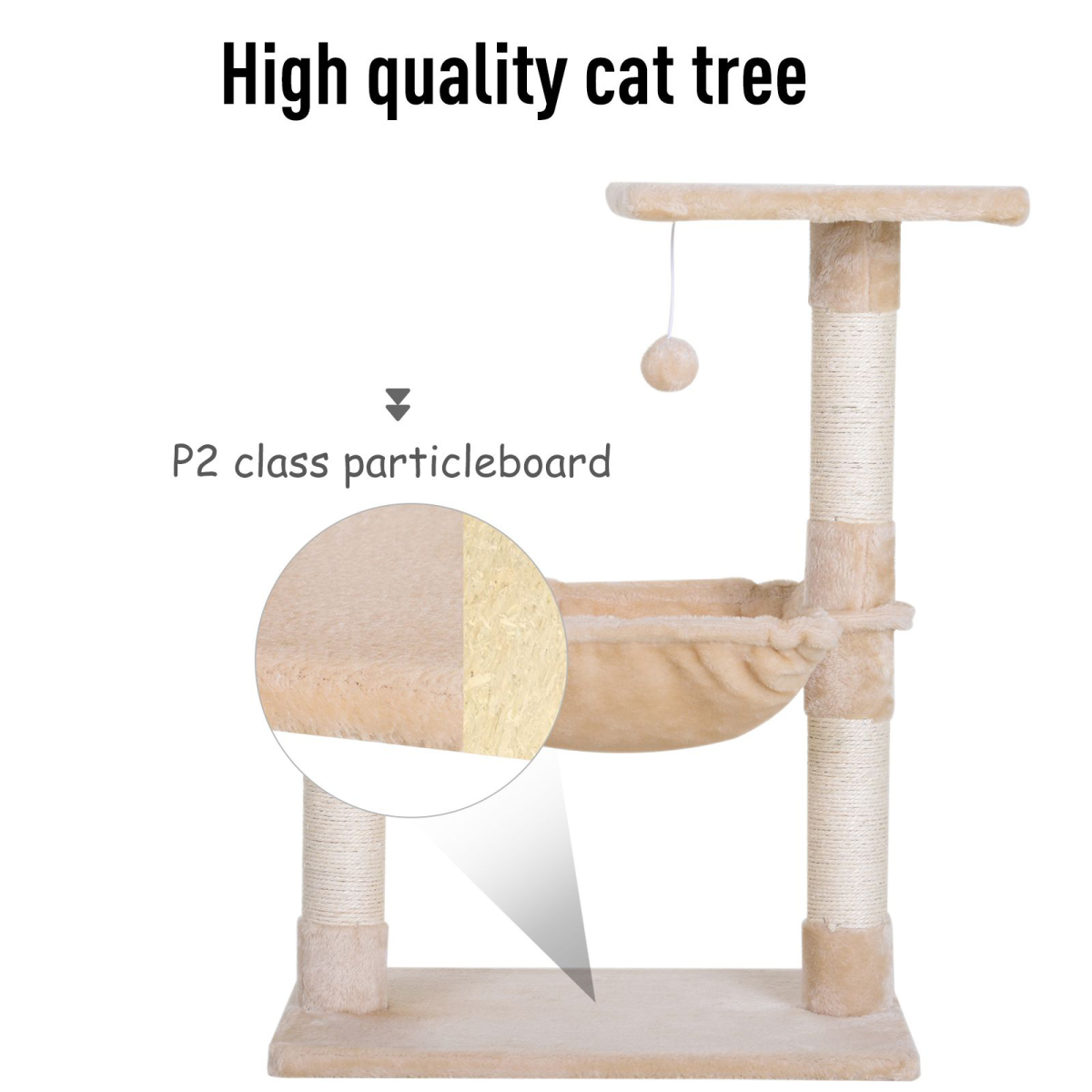 Pawhut Cat Activity Tree Two-Tier Play Tower with Sisal Scratching Posts, Hammock and Top Perch