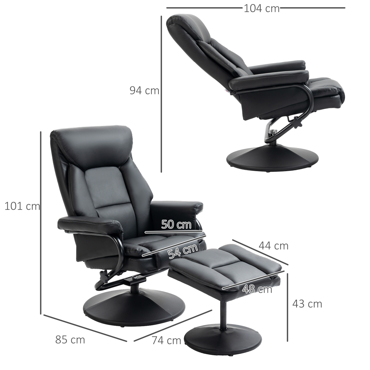 HOMCOM Black PU Leather Swivel Recliner Chair with Ottoman