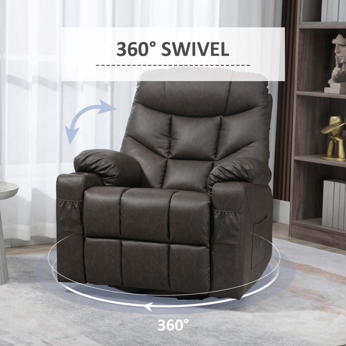 HOMCOM PU Leather Manual Recliner Armchair with Cup Holders, Brown