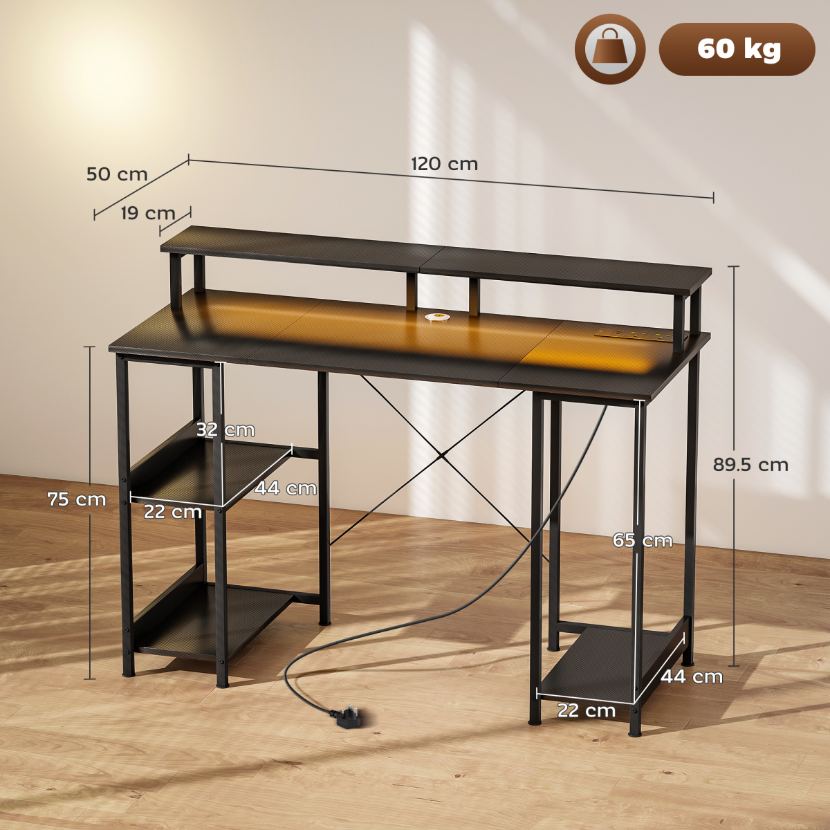 HOMCOM Reversible Computer Desk with Storage and Charging Station