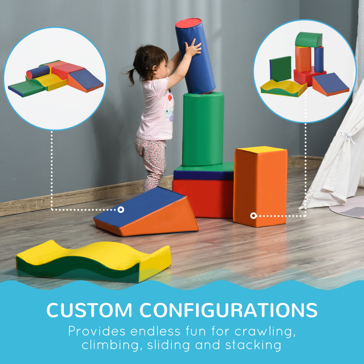 7-Piece Soft Foam Kids Puzzle Play Blocks Set, Ages 1-3