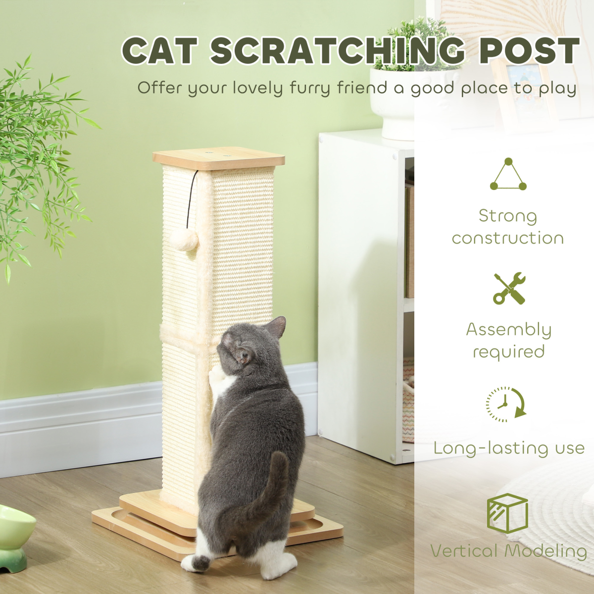 PawHut 67cm 3-in-1 Cat Scratching Post with Sisal & Track Ball Toy