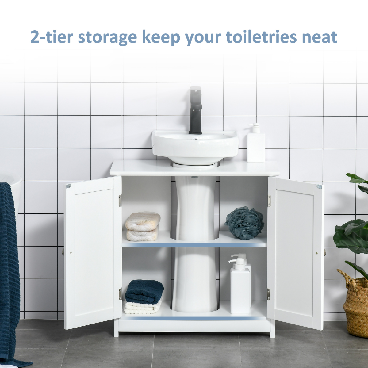 60x60cm White Under-Sink Storage Cabinet with Adjustable Shelf