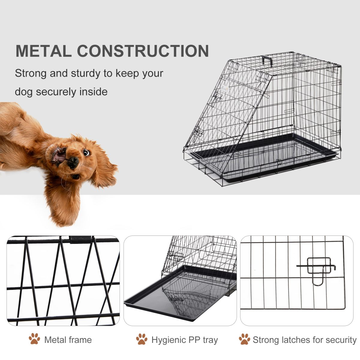 PawHut Collapsible Dog Cage with Removable Tray, Black