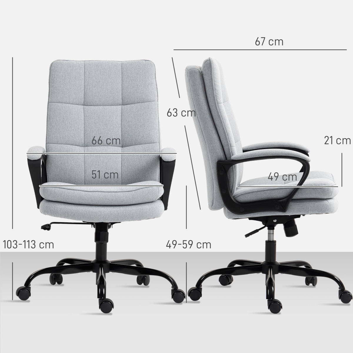 HOMCOM Light Grey Fabric Office Chair, Adjustable Swivel Desk Chair