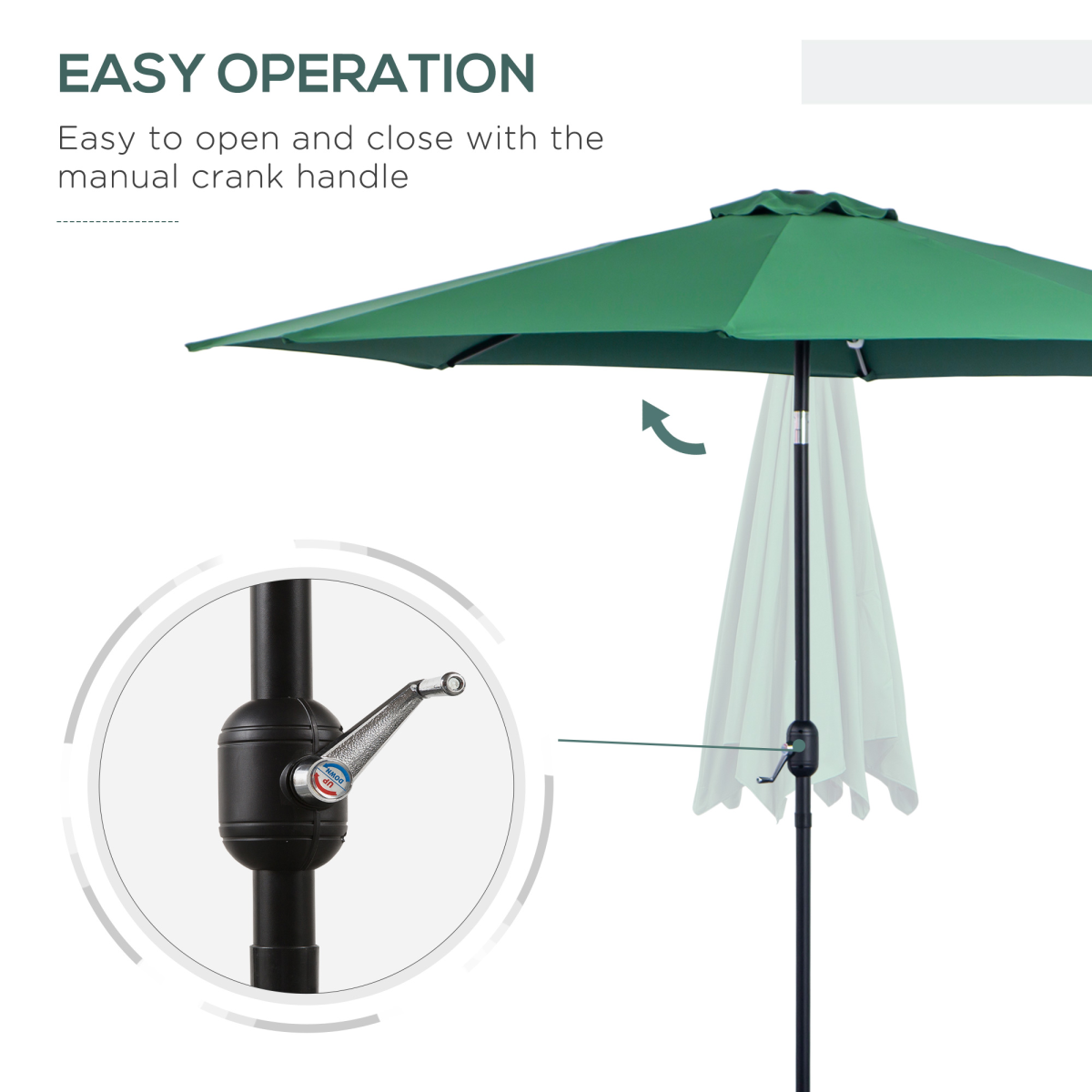 3m Patio Umbrella Outdoor Sunshade Canopy with Tilt and Crank, Green