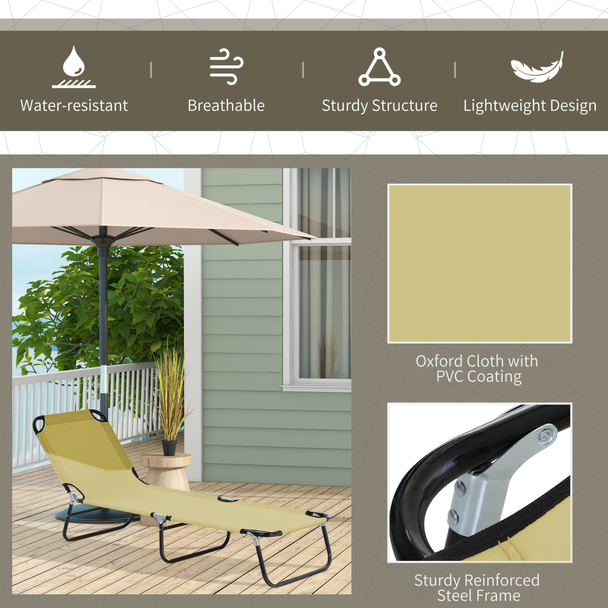 Outsunny Reclining Lounge Chair with 4-Level Adjustable Backrest, Beige