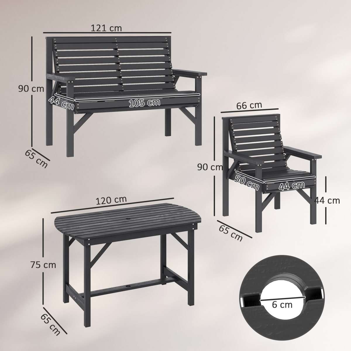 Outsunny 5-Piece Wooden Patio Dining Set, Grey, with Umbrella Hole