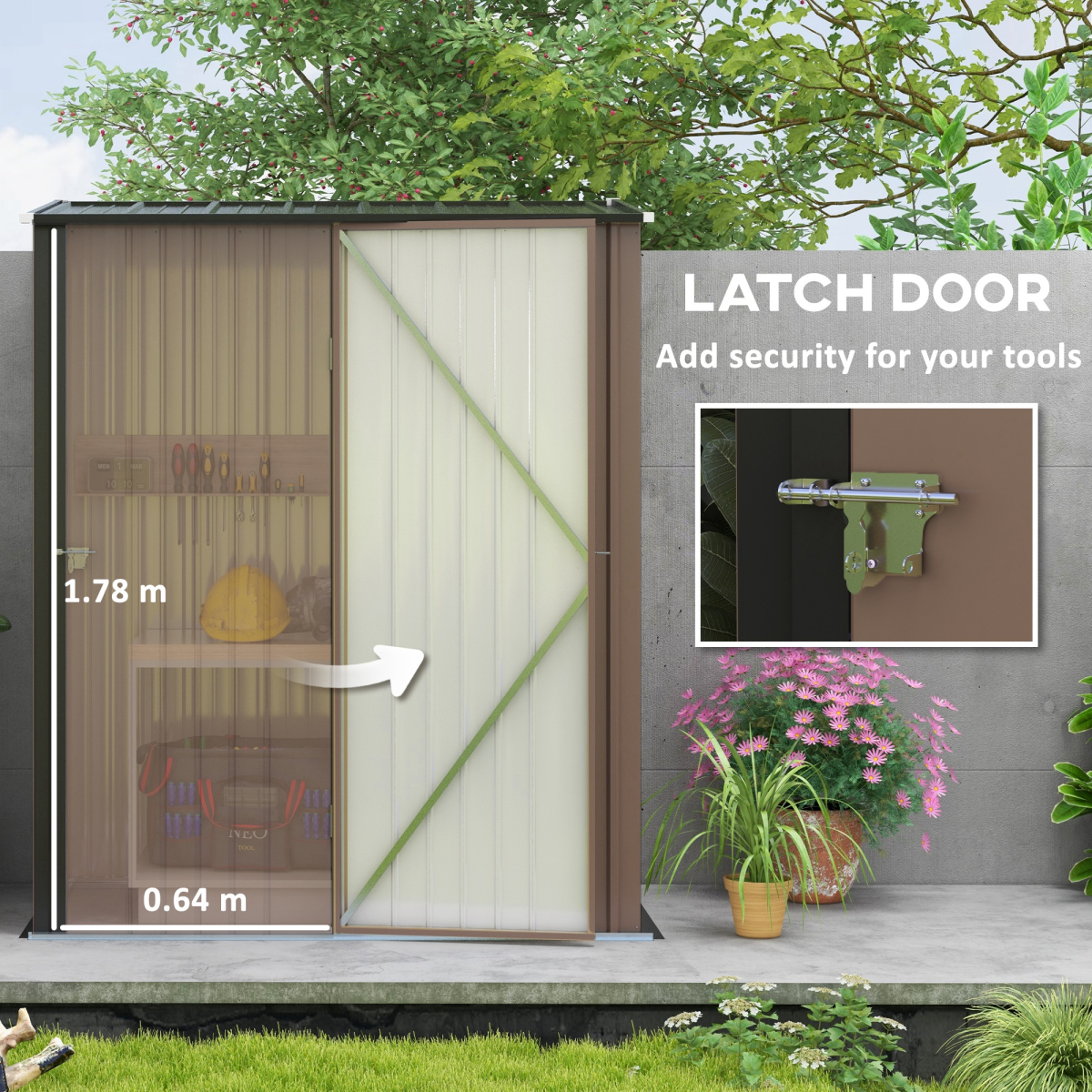 Outdoor Steel Garden Storage Shed with Lockable Door and Sloped Roof for Backyard