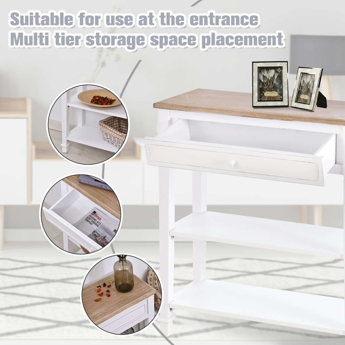 HOMCOM White MDF Console Table with Drawer and 2 Shelves