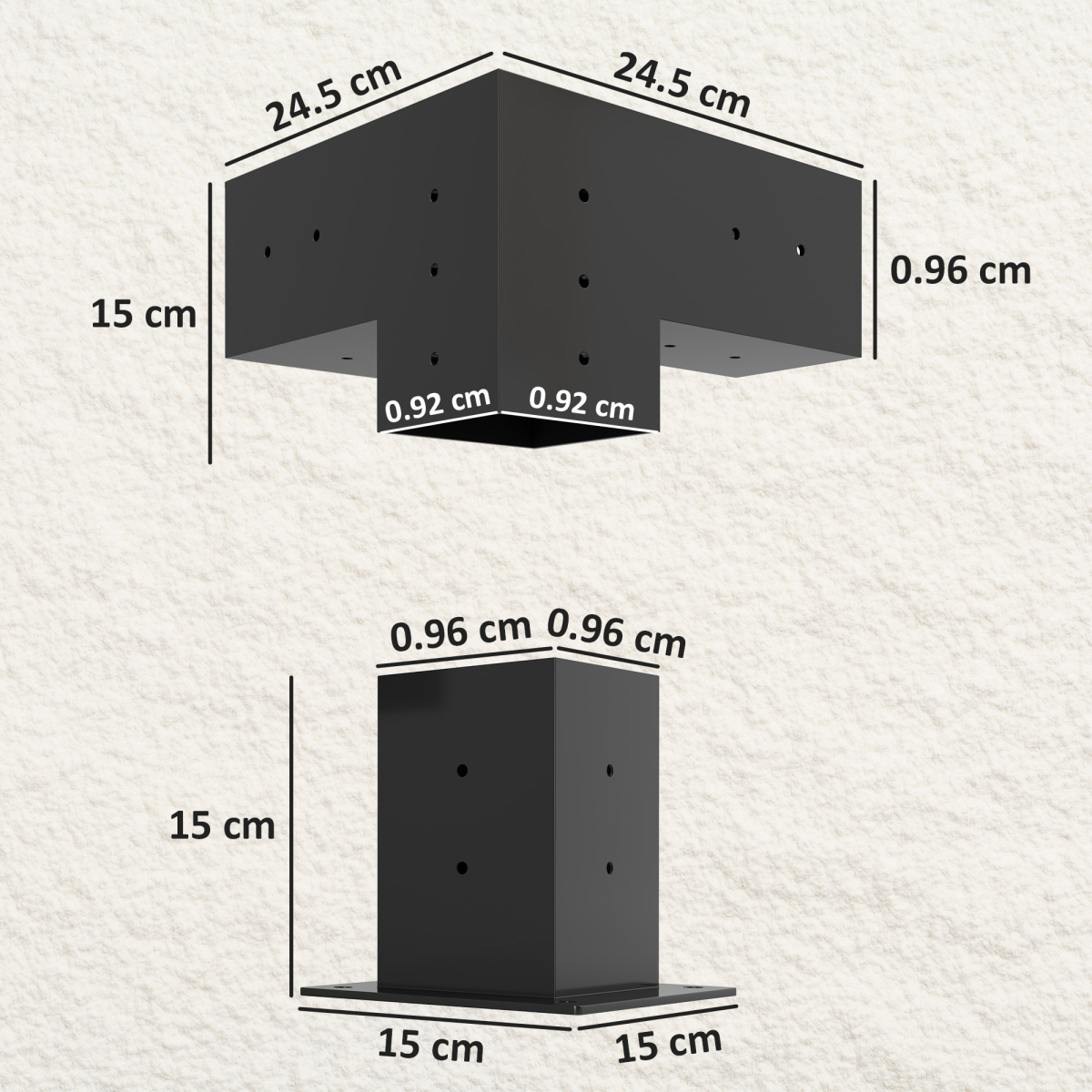 Outsunny Black Metal Pergola Kit with 3-Way Corner Brackets and Post Base for 9.2 x 9.2 cm Lumber