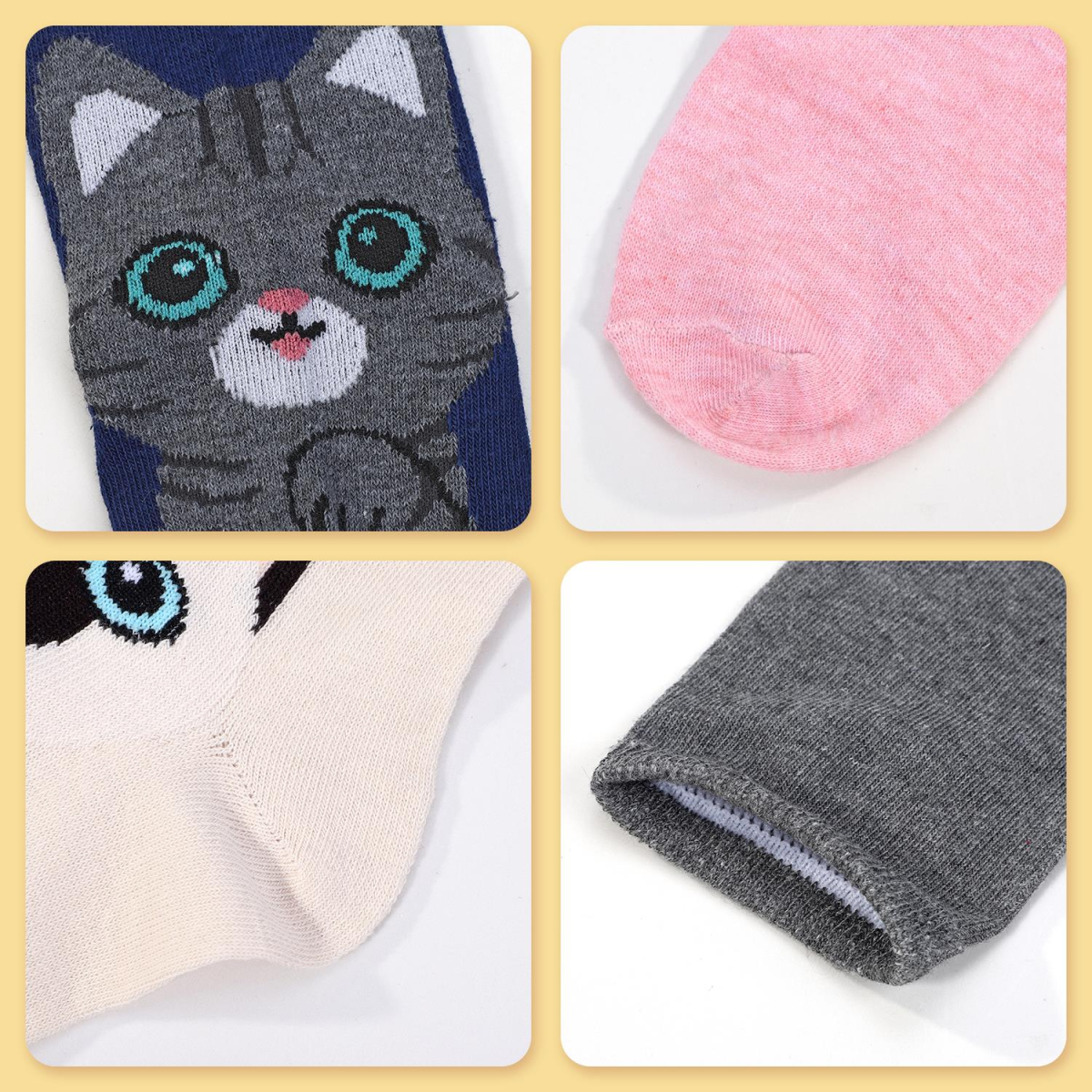 Vinsani Kitty Socks 5 Pack, Cute Animal Pattern Women's Socks