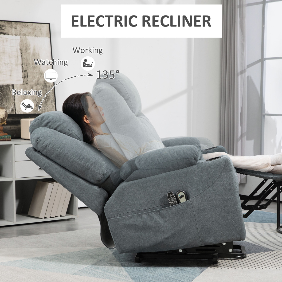 HOMCOM Lift Recliner Chair with Vibration Massage & Heat, Grey