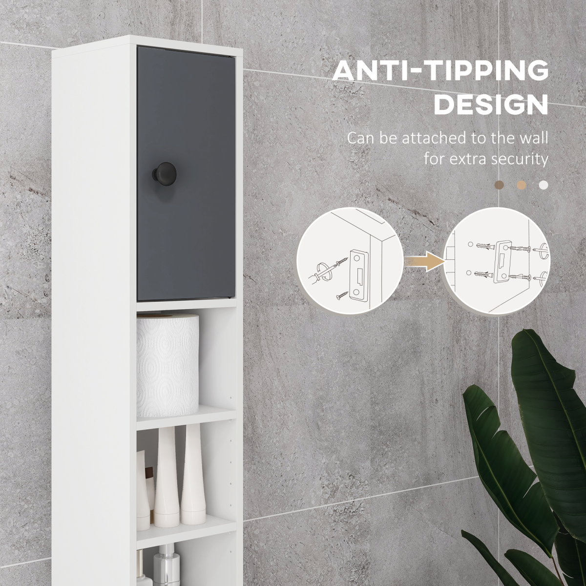 kleankin Slim Grey Bathroom Cabinet with Drawer and Open Shelves