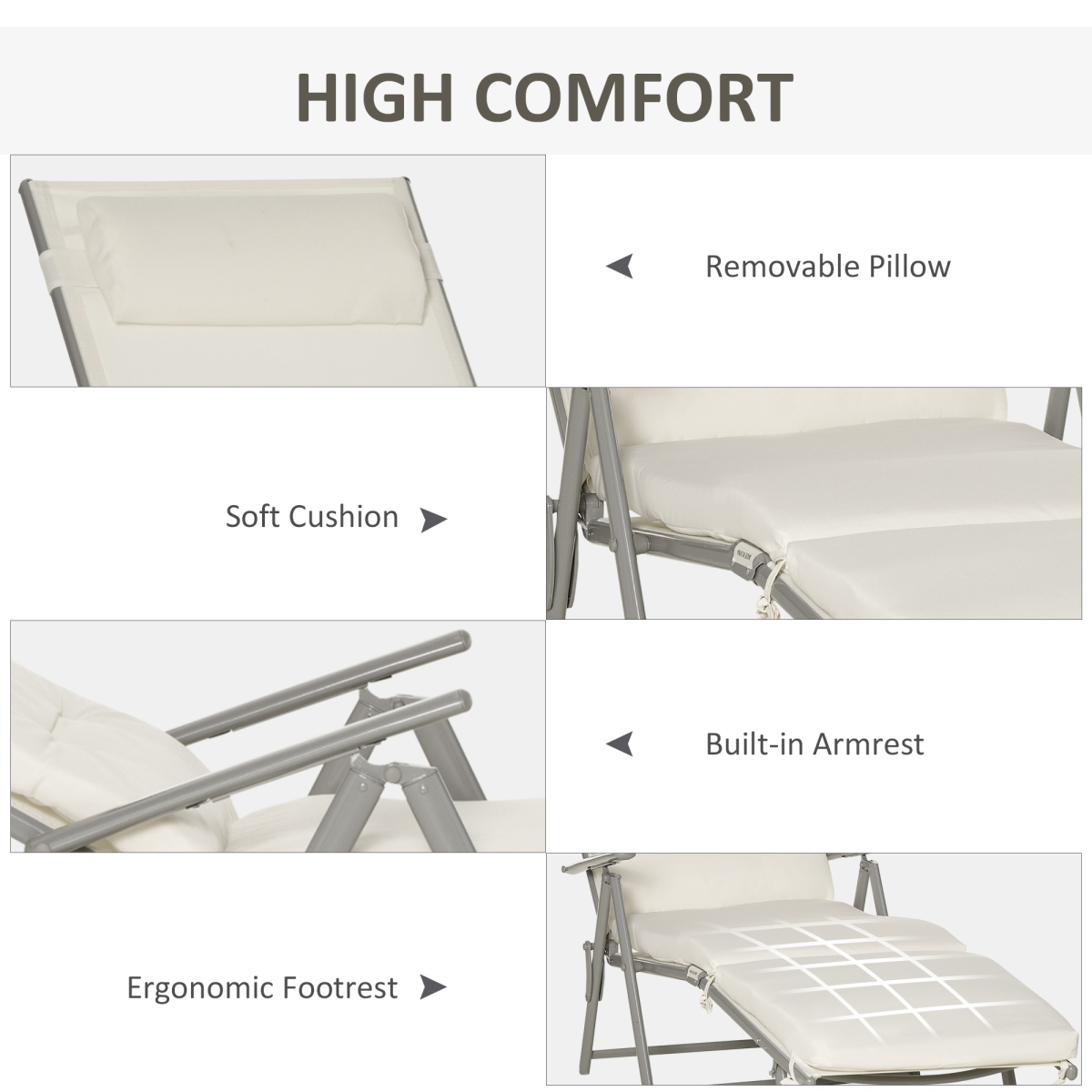 Outsunny Folding Sun Lounger, 7-Position Adjustable, Padded, White