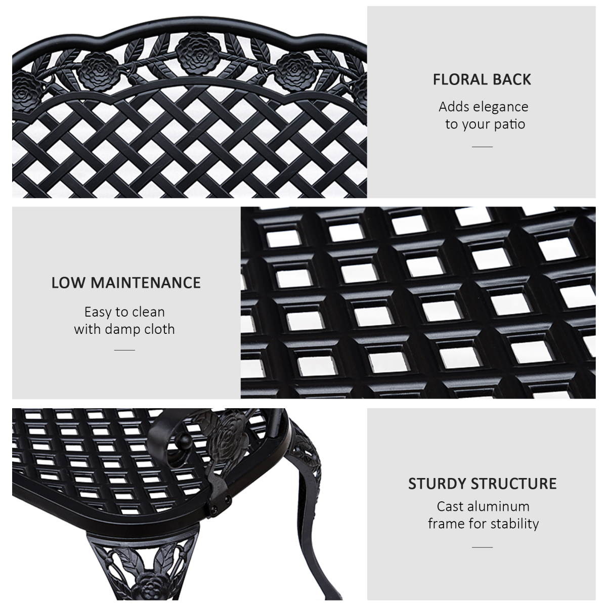 Outsunny Antique Style Cast Aluminium Garden Bench, Black, 107 x 58 x 85 cm