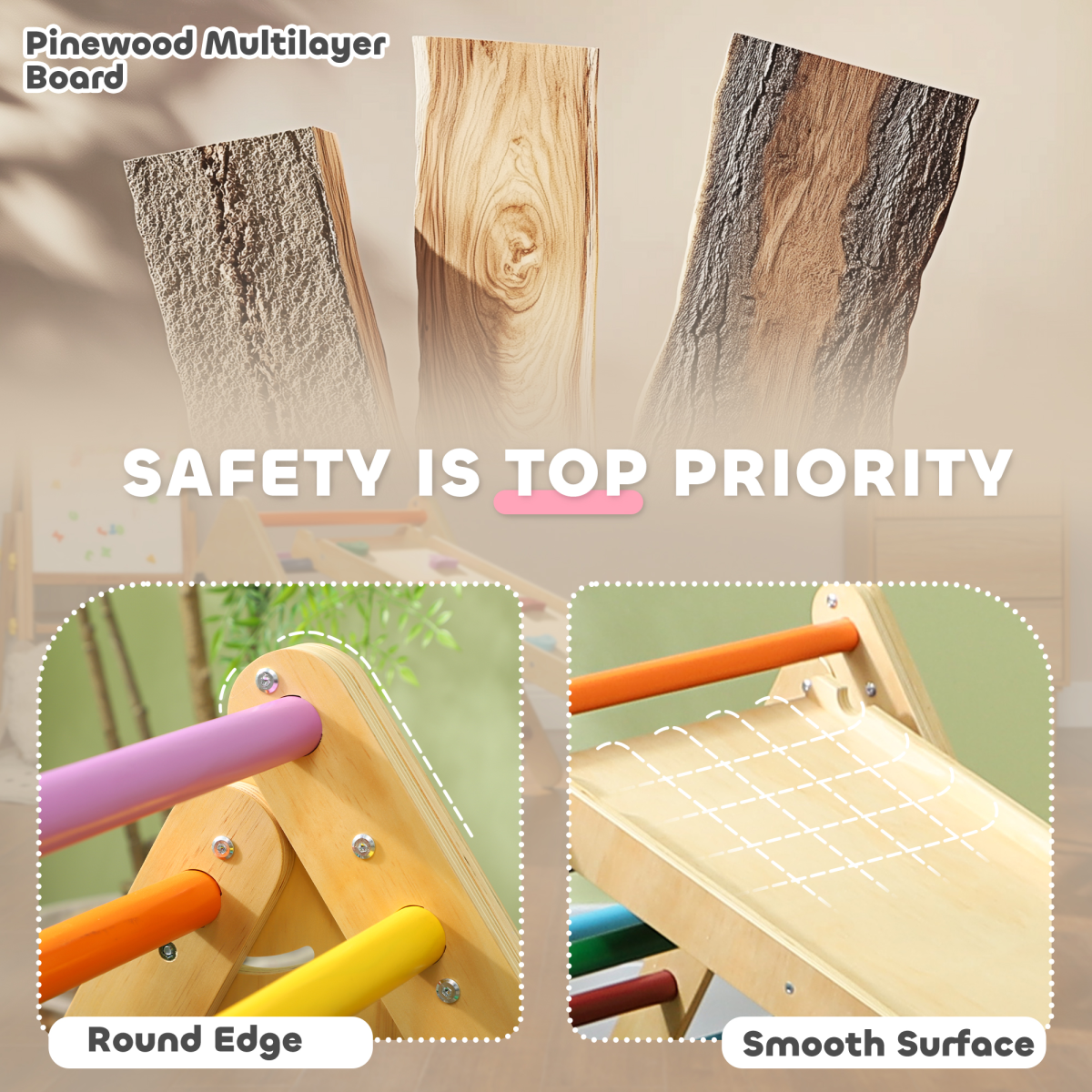 AIYAPLAY Wooden Indoor Toddler Climbing Frame with Slide Board
