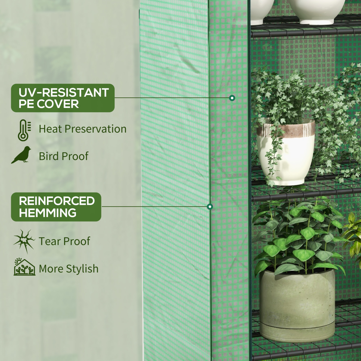 Outsunny Mini Green House with 4 Tier Shelves, 170H x 120W x 50Dcm, Green