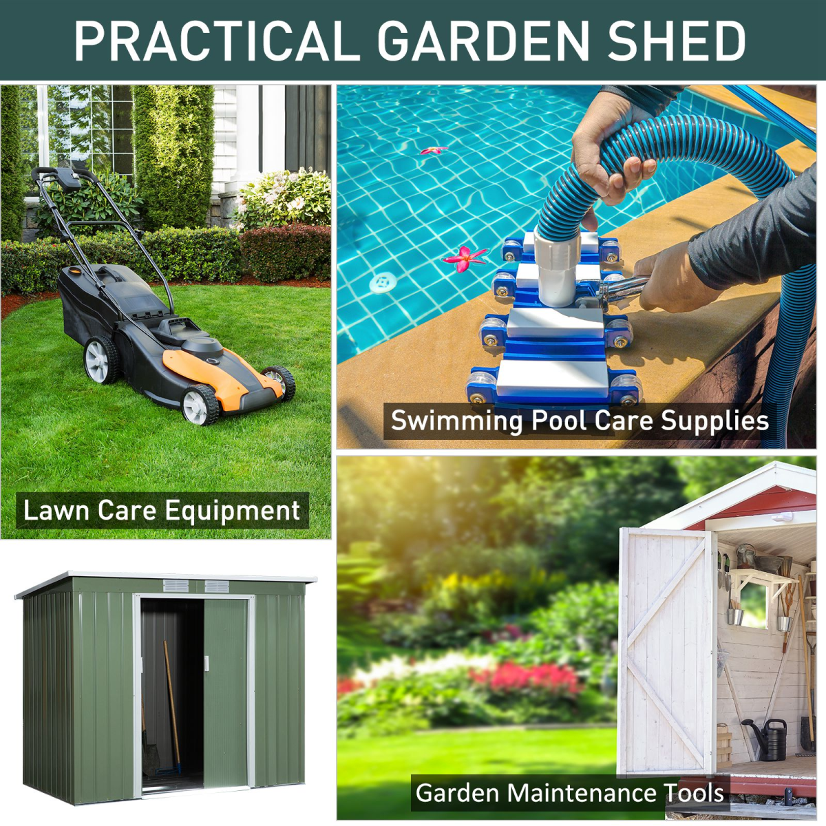 Outsunny Garden Storage Shed with Sloped Roof, Double Sliding Doors, 213 x 130 x 173cm