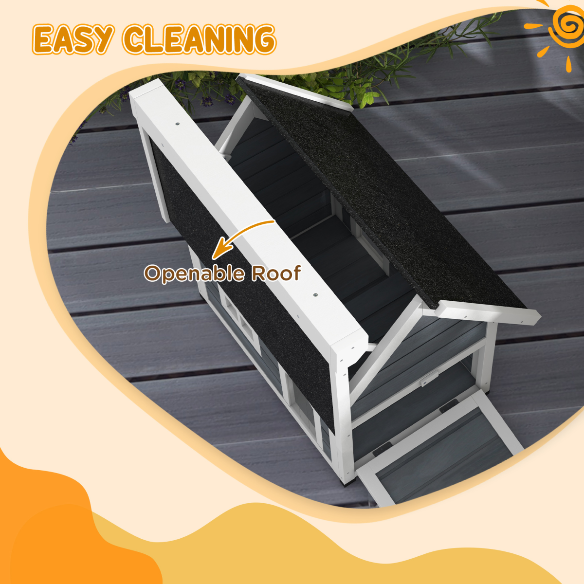 PawHut Outdoor Feral Cat House with Openable Asphalt Roof, Grey